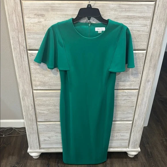 Calvin Klein | Dresses | Calvin Klein Green Sheath Midi Dress With Flutter  Sleeves | Poshmark
